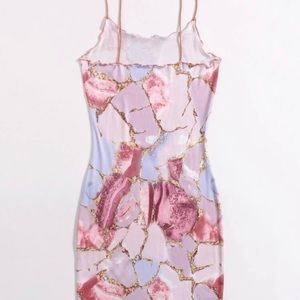 Lettuce Trim Allover Marble Print Cami Dress